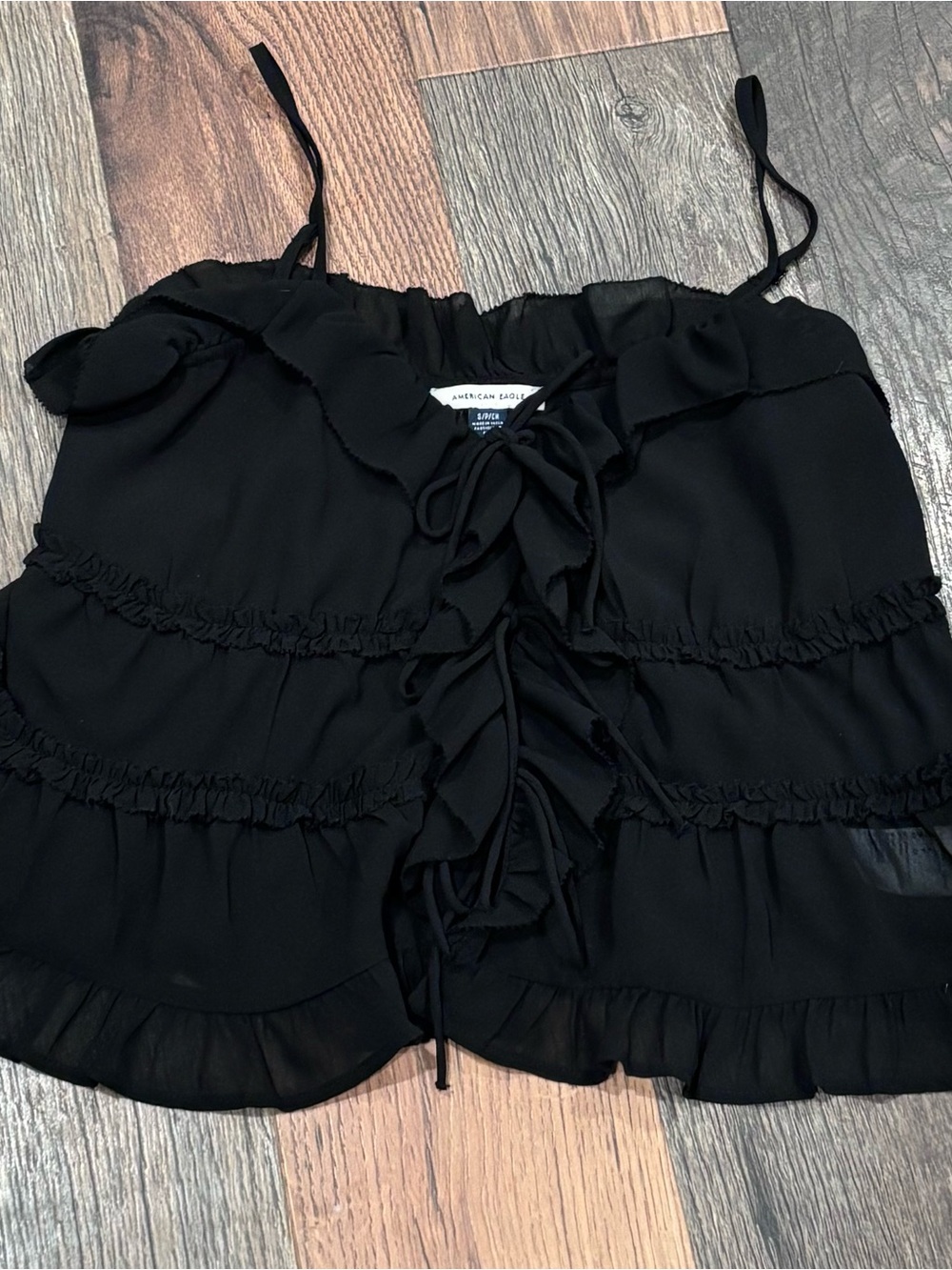 American Eagle Outfitters Black Ruffle Tie-Front Camisole in size small - Picture 2 of 11